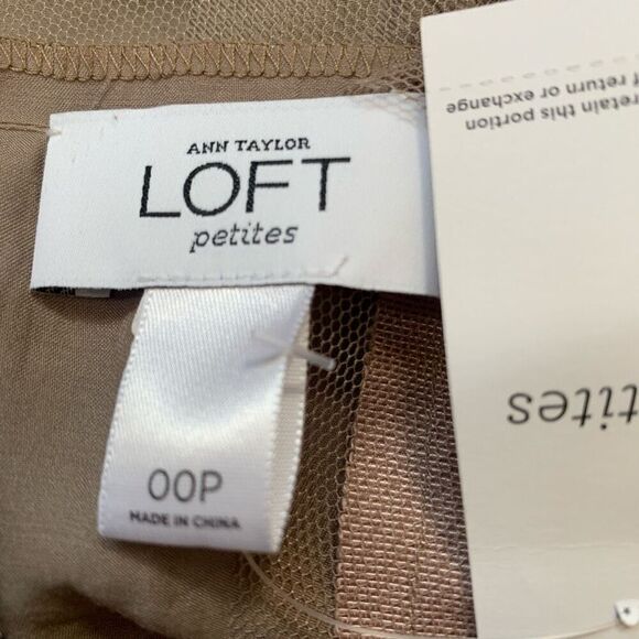 Loft Dress Tan Mauve Pink Tulle Origami Sleeveless Empire Waist Petite Mini - Picture 7 of 8